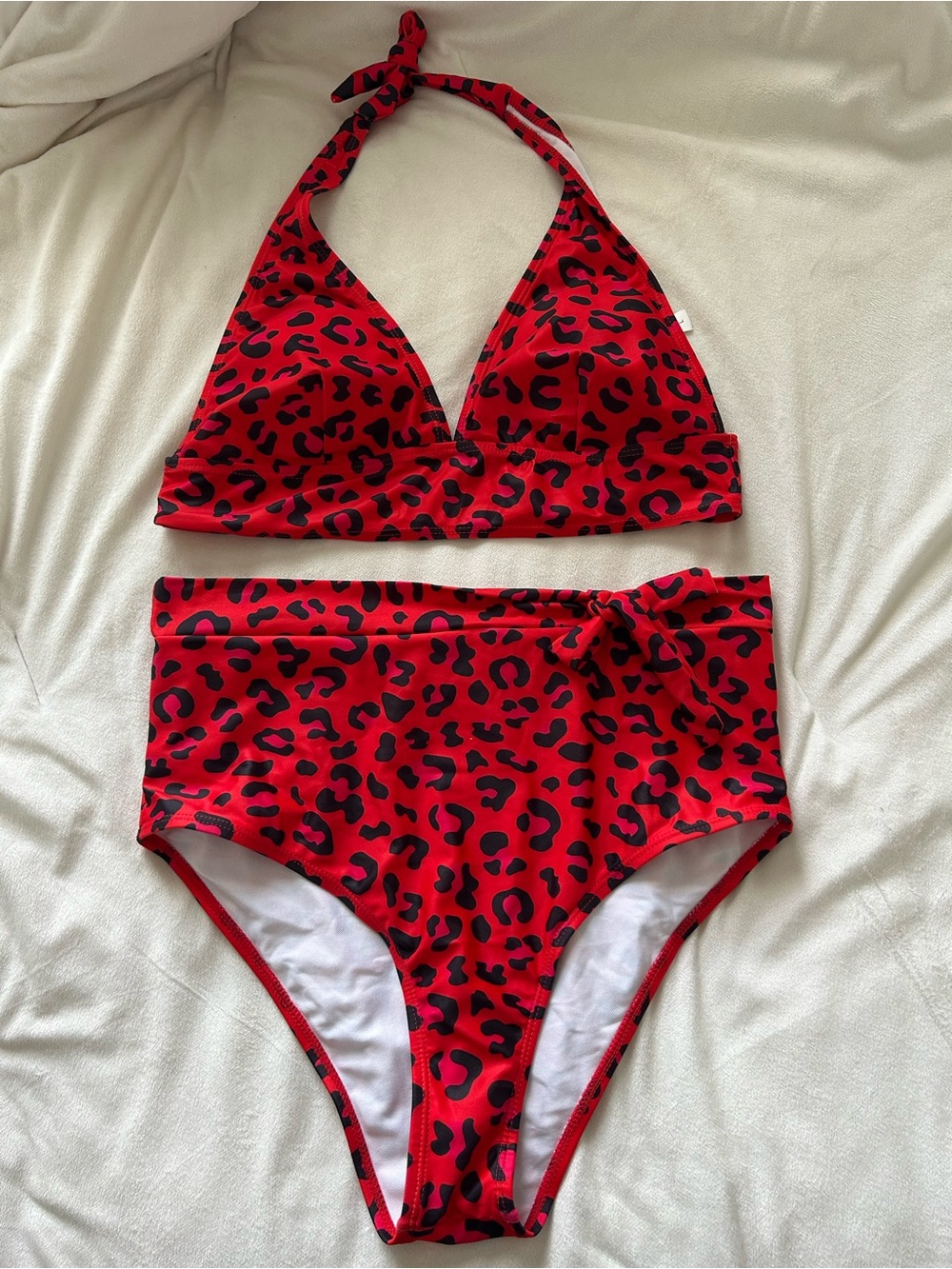 Red Leopard High-Waist Bikini Set